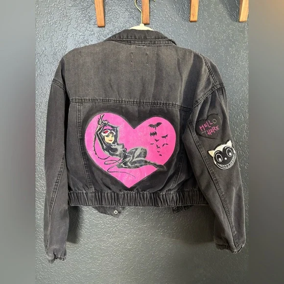 Custom Black Denim Jacket Catwoman - Picture 2 of 5